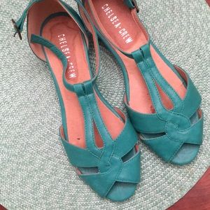 Turquoise T strap Chelsea Crew sandal wedges